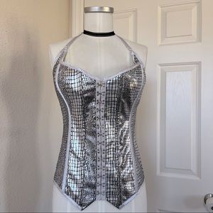 Frederick’s of Hollywood sexy halter silver corset